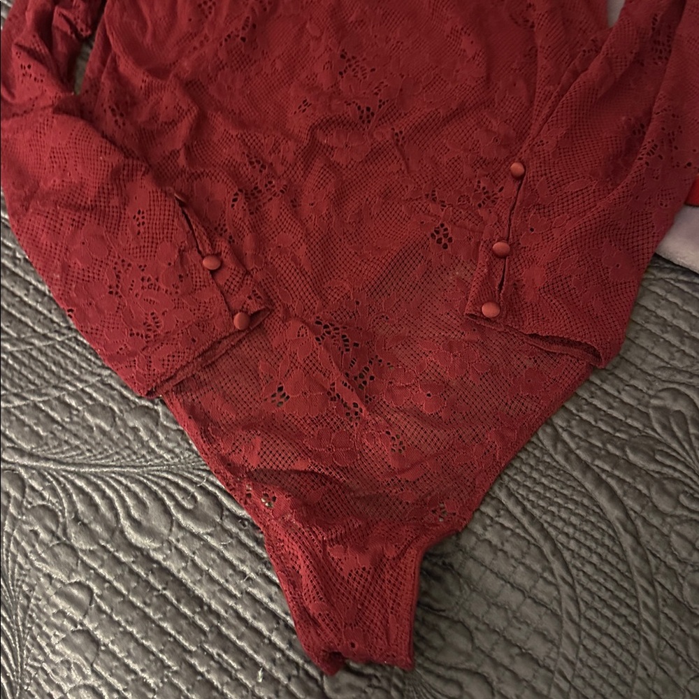 Victoria Secrets GORGEOUS sexy  ruby Color  Lace Body suit  NEW XL NEW 🎄